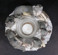 Wolf Pack Wolves Family with Pups Round Center Based Resin Decorative Candle Holder Wildlife Collectible - Treasure Valley Antiques & Collectibles