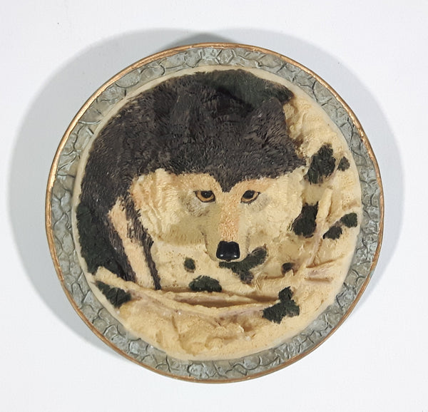 Wolf Wolves 3D Circular 4 1/4" Resin Hanging Wall Plate Wildlife Collectible Hanging - Treasure Valley Antiques & Collectibles
