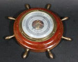 Vintage JG Gischard Aneroid Ships Wheel Barometer - Wood, Brass, Metal Face - Germany