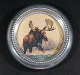 1950s Lulu Island Motors Standard Oil Chevron Dealer Gas Station Moose Painting Metal Coaster Ash Tray Promotional Gift - Treasure Valley Antiques & Collectibles