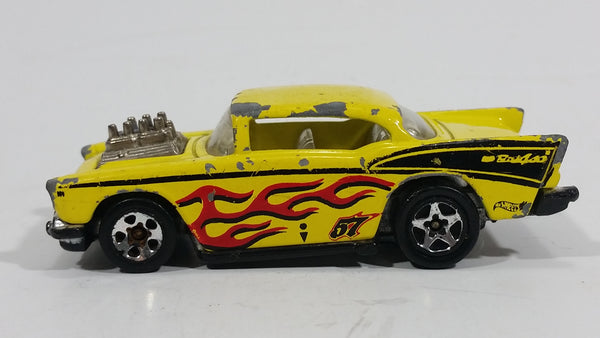 HTF 1995+ Hot Wheels '57 Chevy "Badass" Yellow Die Cast Toy Muscle Car Vehicle