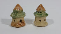 Set of 2 Small Ceramic Miniature Houses Huts Ornaments With Little Windows and Entrances - Treasure Valley Antiques & Collectibles
