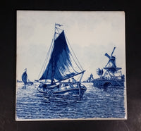 Vintage Delft Blue Sailboats and Windmills Dutch Holland Blue and White Ceramic Tile Trivet Made in Belgium - Treasure Valley Antiques & Collectibles