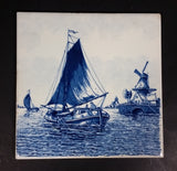 Vintage Delft Blue Sailboats and Windmills Dutch Holland Blue and White Ceramic Tile Trivet Made in Belgium - Treasure Valley Antiques & Collectibles