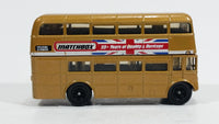 2008 Matchbox City Action Double Decker Bus Gold Die Cast Toy Car Public Transit Vehicle - Treasure Valley Antiques & Collectibles