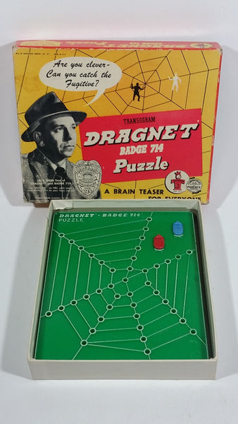 Vintage 1955 Sherry TV Jack Webb Dragnet Puzzle Transigram Badge #714 Brain Teaser Game With Original Box Complete - Treasure Valley Antiques & Collectibles