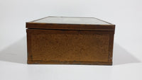 Antique Mother's Day Poem Glass Top Metal Edged Wooden Hinged Jewelry Box with Heart Shaped Mirror Inside