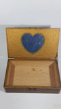 Antique Mother's Day Poem Glass Top Metal Edged Wooden Hinged Jewelry Box with Heart Shaped Mirror Inside