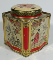 Chung Nam Tea Co. Ltd. Chinese Tea Pu Li Tea Red and Gold Scenic Butterfly Metal Tin Container - Treasure Valley Antiques & Collectibles