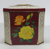 Vintage Mid-Century Riley's Variety Toffee Yellow and Orange Floral Red Burgundy with Gold Motif on Cream White Hinged Metal Tin Container - Treasure Valley Antiques & Collectibles