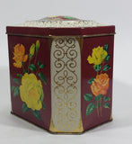 Vintage Mid-Century Riley's Variety Toffee Yellow and Orange Floral Red Burgundy with Gold Motif on Cream White Hinged Metal Tin Container - Treasure Valley Antiques & Collectibles