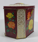 Vintage Mid-Century Riley's Variety Toffee Yellow and Orange Floral Red Burgundy with Gold Motif on Cream White Hinged Metal Tin Container - Treasure Valley Antiques & Collectibles
