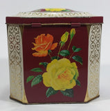 Vintage Mid-Century Riley's Variety Toffee Yellow and Orange Floral Red Burgundy with Gold Motif on Cream White Hinged Metal Tin Container - Treasure Valley Antiques & Collectibles