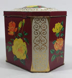 Vintage Mid-Century Riley's Variety Toffee Yellow and Orange Floral Red Burgundy with Gold Motif on Cream White Hinged Metal Tin Container - Treasure Valley Antiques & Collectibles