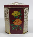 Vintage Mid-Century Riley's Variety Toffee Yellow and Orange Floral Red Burgundy with Gold Motif on Cream White Hinged Metal Tin Container - Treasure Valley Antiques & Collectibles
