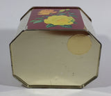 Vintage Mid-Century Riley's Variety Toffee Yellow and Orange Floral Red Burgundy with Gold Motif on Cream White Hinged Metal Tin Container - Treasure Valley Antiques & Collectibles