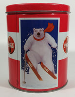 Coca-Cola Coke Soda Pop Drink Beverage Polar Bear Red and White Round Tin Metal Canister Collectible - Treasure Valley Antiques & Collectibles