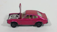 Vintage 1970 Lesney Products Matchbox Superfast Ford Capri Magenta Pink No. 54 Die Cast Toy Car Vehicle with Opening Hood