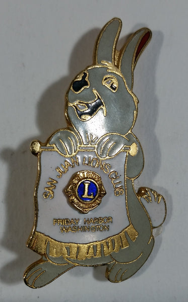 Vintage San Juan Islands Friday Harbor Washington Lions Club Cartoon Bunny Pin