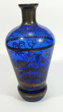 Antique 19th Century Cobalt Blue Decanter set with Decorative Silver Motif