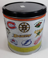 2011 NHL Ice Hockey Team Logos Popcorn Expressions 9 1/2" Tall Round Metal Canister - Empty