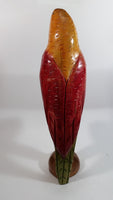 Vintage Hand Carved Wooden Parrot Perched on a Stand Sculpture