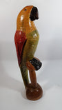 Vintage Hand Carved Wooden Parrot Perched on a Stand Sculpture