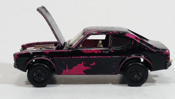 Vintage 1970 Lesney Products Matchbox Superfast Ford Capri Magenta Pink Painted Black No. 54 Die Cast Toy Car Vehicle with Opening Hood