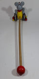 1960s Wooden Mouse Toy on Wheels Push Pull Stick Walking Play Wood Rolling Balls