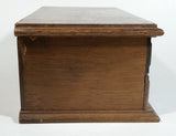 Vintage Carved Wooden Jewelry Box with Mirror and Yellow Felt Lining