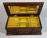 Vintage Carved Wooden Jewelry Box with Mirror and Yellow Felt Lining - Treasure Valley Antiques & Collectibles