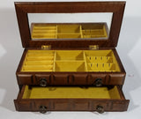 Vintage Carved Wooden Jewelry Box with Mirror and Yellow Felt Lining