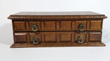 Vintage Carved Wooden Jewelry Box with Mirror and Yellow Felt Lining