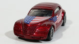 2002 Hot Wheels Star Spangled Chrysler Pronto Red USA Flag Draped Die Cast Toy Car Vehicle