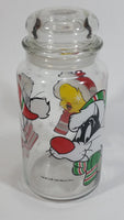 1994 Warner Bros. Looney Tunes Bugs Bunny, Tweety Bird, Sylvester The Cat Cartoon Characters Christmas Themed Glass Jar With Lid - Treasure Valley Antiques & Collectibles