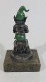 Vintage Metal Leprechaun Smoking Pipe Figurine on Connemara Ireland Marble Base Travel Collectible