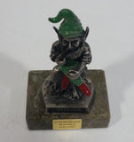 Vintage Metal Leprechaun Smoking Pipe Figurine on Connemara Ireland Marble Base Travel Collectible