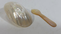 Very Pretty Carved Mother of Pearl Small Caviar Basket Holder with Spoon