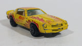 Vintage Yatming Chevy Camaro Z28 Road Burner Yellow with Red Flames No. 1077 Die Cast Toy Muscle Car Vehicle with Opening Doors