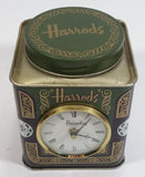 Vintage Hard to Find Harrods Green and Golden Clock in Tin Metal Container Made in Knightsbridge, London, England