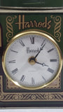 Vintage Hard to Find Harrods Green and Golden Clock in Tin Metal Container Made in Knightsbridge, London, England