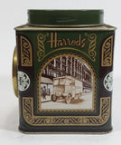 Vintage Hard to Find Harrods Green and Golden Clock in Tin Metal Container Made in Knightsbridge, London, England