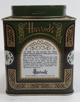 Vintage Hard to Find Harrods Green and Golden Clock in Tin Metal Container Made in Knightsbridge, London, England