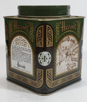 Vintage Hard to Find Harrods Green and Golden Clock in Tin Metal Container Made in Knightsbridge, London, England