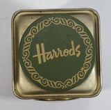 Vintage Hard to Find Harrods Green and Golden Clock in Tin Metal Container Made in Knightsbridge, London, England