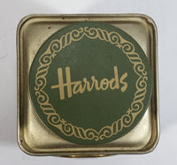 Vintage Hard to Find Harrods Green and Golden Clock in Tin Metal Container Made in Knightsbridge, London, England