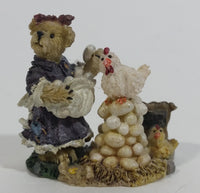 2001 Boydsenbeary Acres Momma with Gertie & Lil' Henry Tiny Miniature Bear and Chickens Hens Resin Figurine