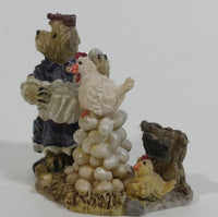 2001 Boydsenbeary Acres Momma with Gertie & Lil' Henry Tiny Miniature Bear and Chickens Hens Resin Figurine