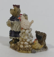 2001 Boydsenbeary Acres Momma with Gertie & Lil' Henry Tiny Miniature Bear and Chickens Hens Resin Figurine