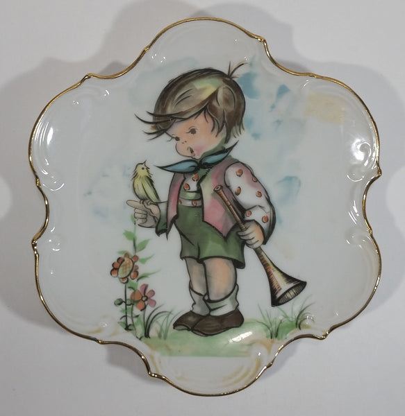 Vintage Norcrest Fine China Boy with Trumpet and a Bird on His Finger Decorative Hanging Wall Plate P-336